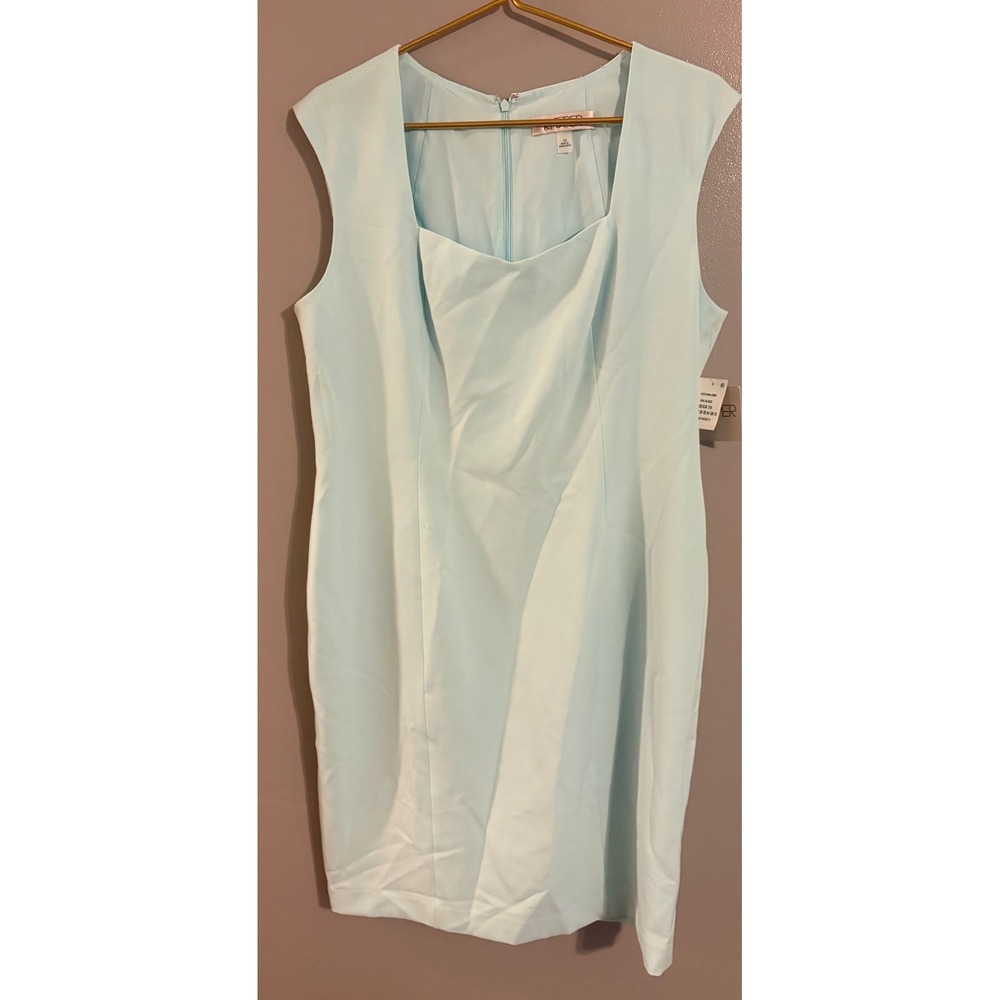 NWT- Kasper Sea Glass Blue Sleeveless Sheath Dress Square Neck